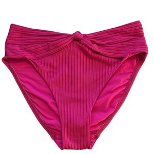 Robin Piccone Neelah High Waist Knot Front Bikini Bottoms Color Flamingo, Sz XS